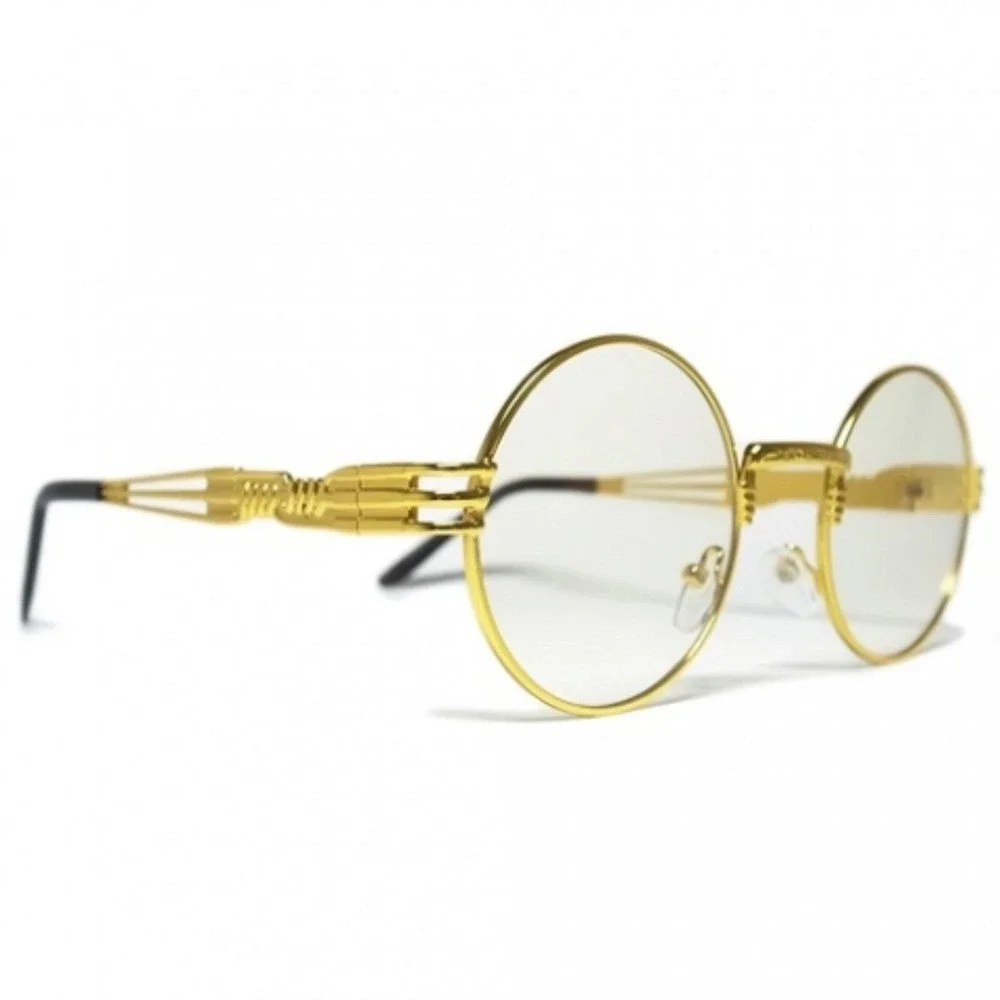 Gold‎ Round Clear Glasses Steampunk Hip Hop Sunglasses Men's Fashion Eyewear New